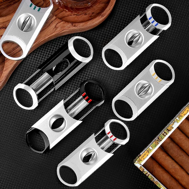

Custom Luxury Double Cigar Cutter Stainless Steel Table Cigar Cutter Accessories