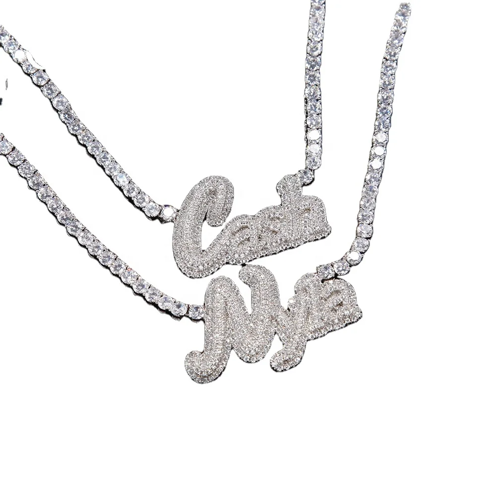 

2021 New Splicing Open Personalized DIY Name Clavicle Chain Tennis Chain Custom Letter Hip Hop Name Necklace