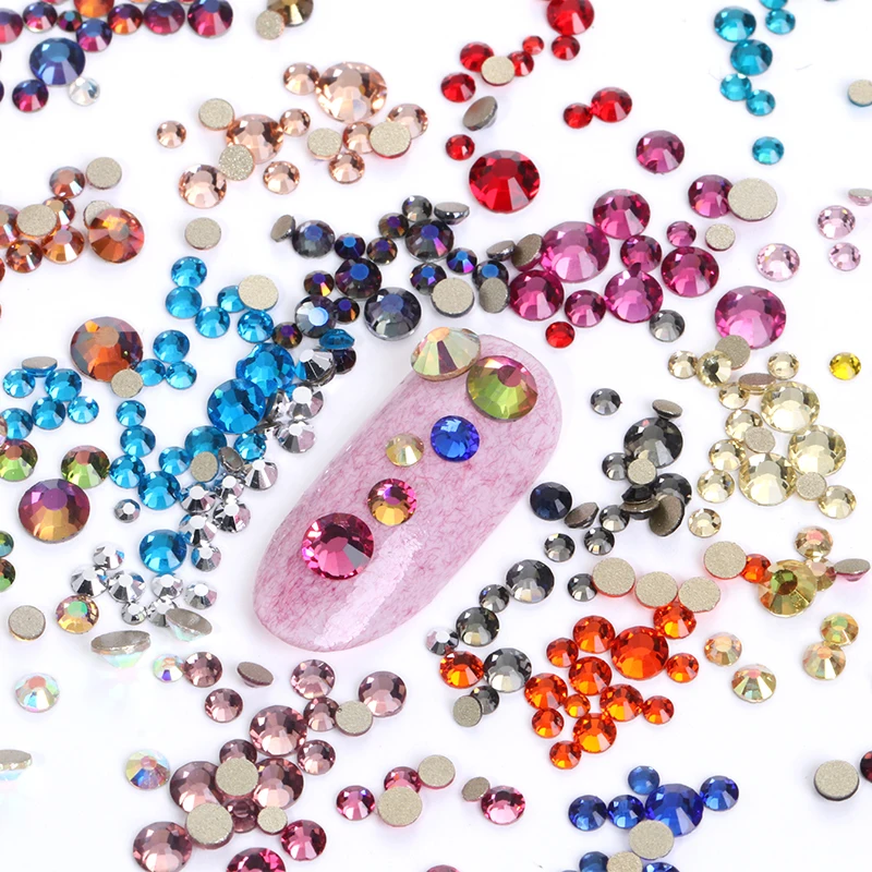 

Xichuan Gold flat back round 40 colors SS3-SS20 mixed 3d crystal ab press on nail art supplies rhinestone accessories, About 40 colors