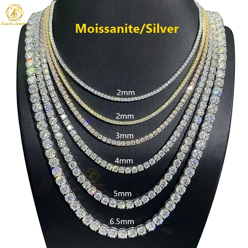 10k/14k/18k Gold Plated Tennis Chain 925 Silver 3mm 4mm 5mm Tennis Necklace Hip Hop Jewelry Necklaces Def Vvs Moissanite Tennis