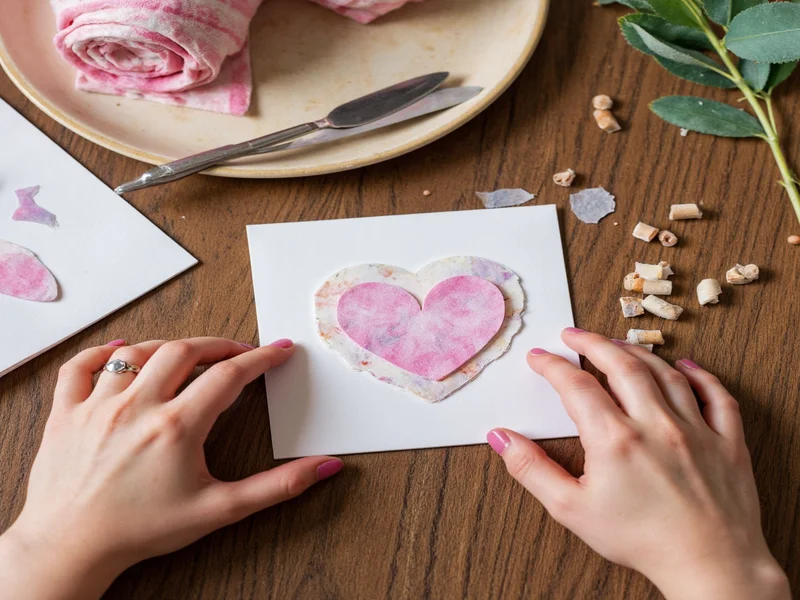 Beginner creating a handmade paper card with recycled materials