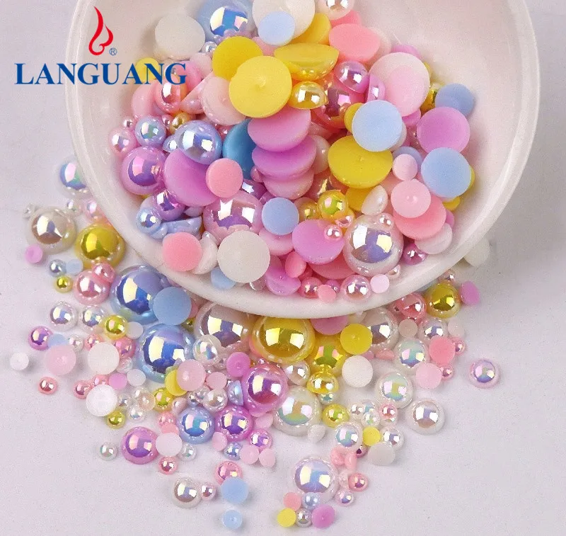 

Languang Wholesale 3-10mm ABS Jelly AB Color Beads Bulk Semi-circular Pearl Nail Accessories, Mixed color