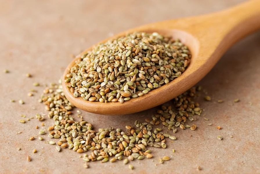 Chef toasting coriander seeds in a cast iron skillet