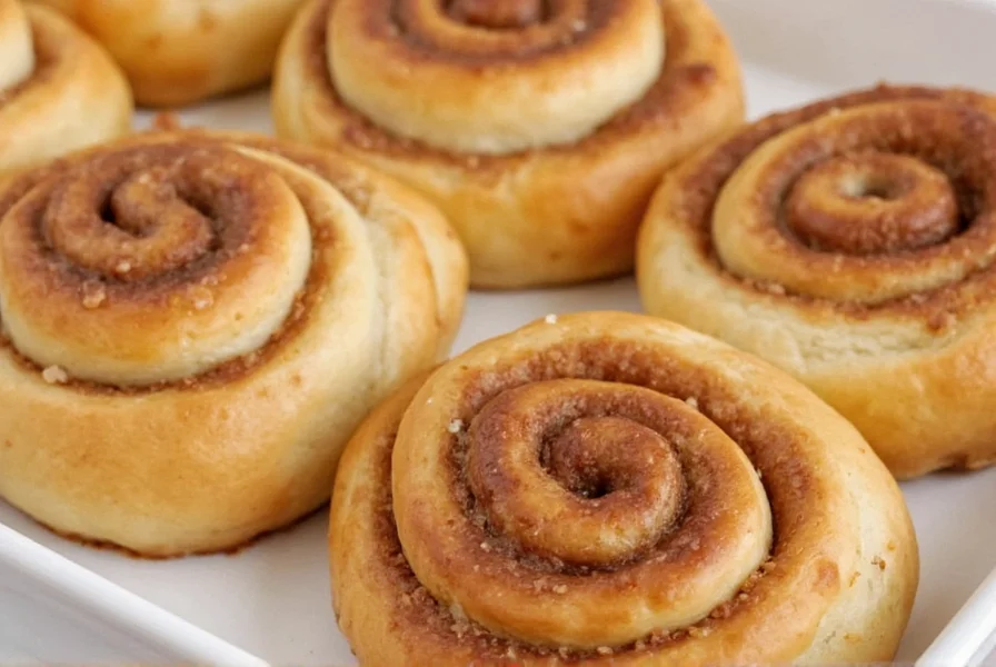 Homemade cinnamon rolls made from puff pastry on a baking sheet