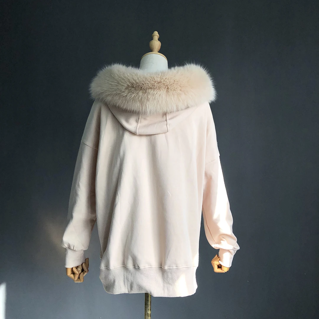 Spring Autumn Fashion Girls Real Fox Fur Collar Hoodies Solid Color ...