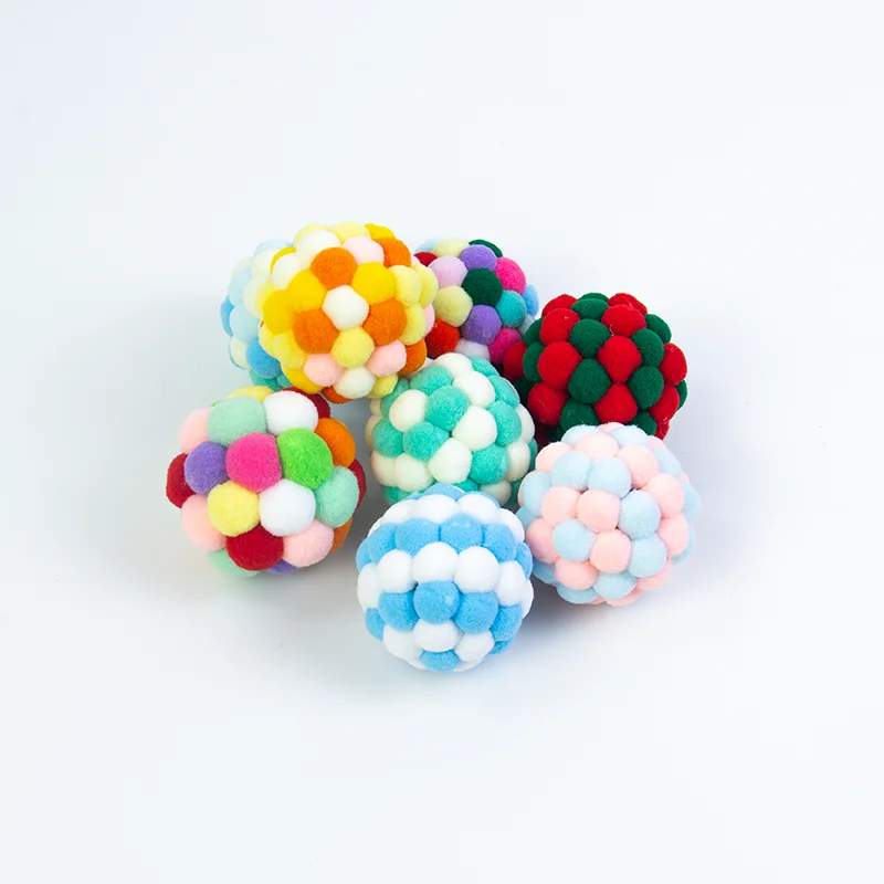 

Wholesale Funny Cat Pet Toy Handmade Plush Sounding Bell Bouncy Chewing Balls, As picture
