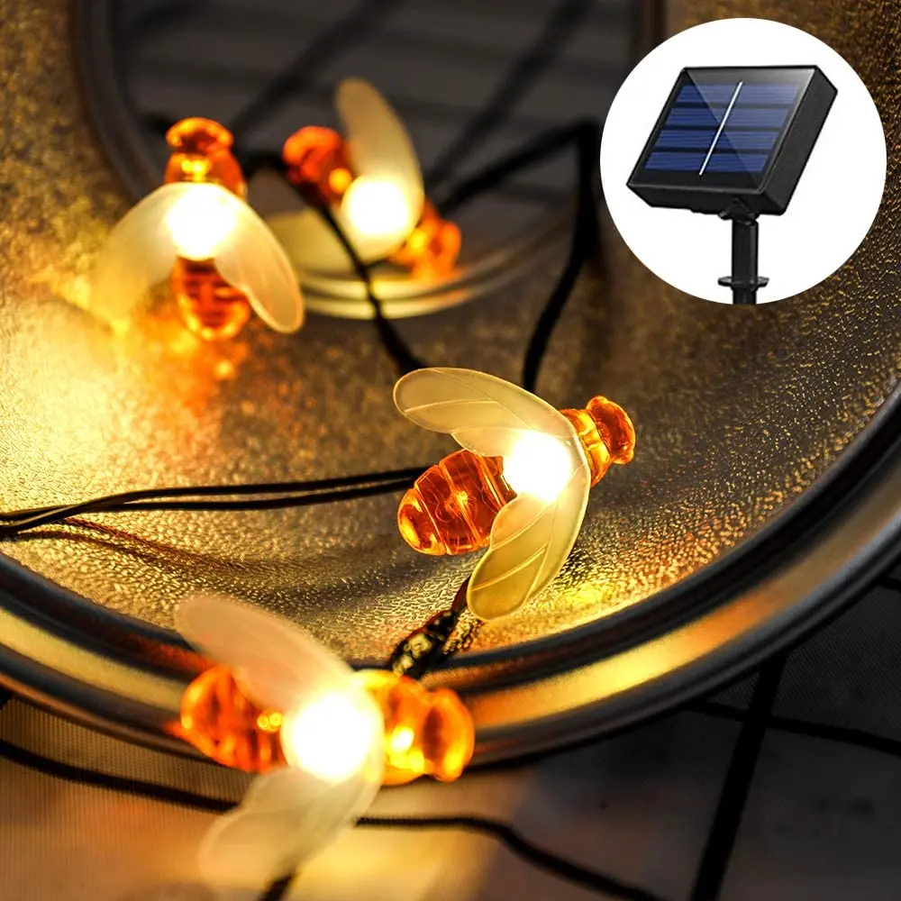 8 Meters 50 LED Solar Honeybee String Lights LED Waterproof Fairy Rope Lights Outdoor Garden Patio Fence Tree Balcony Party