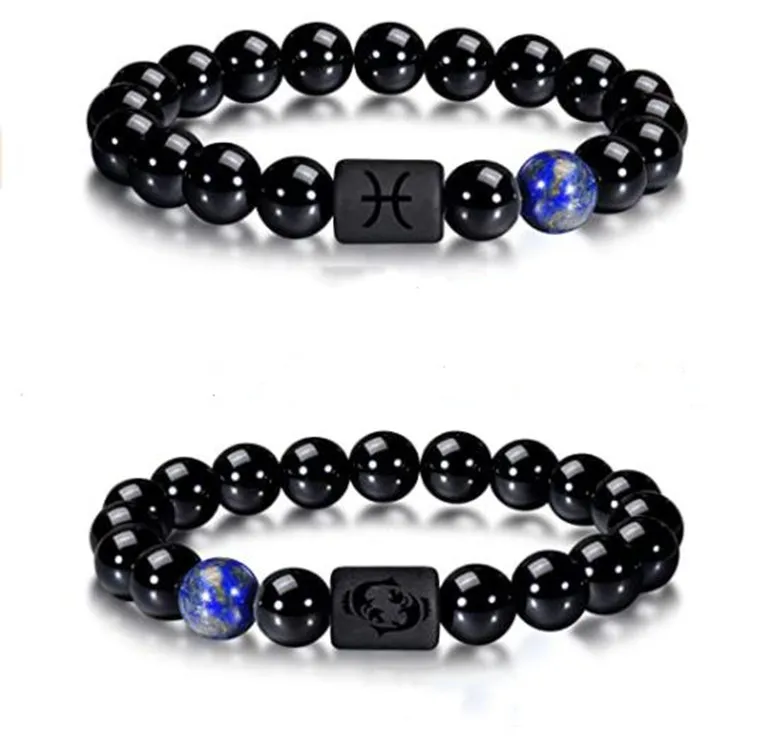 

Top selling twelve constellation bracelet lovers bracelet  black smooth bead constellation bracelet jewelry, Picture