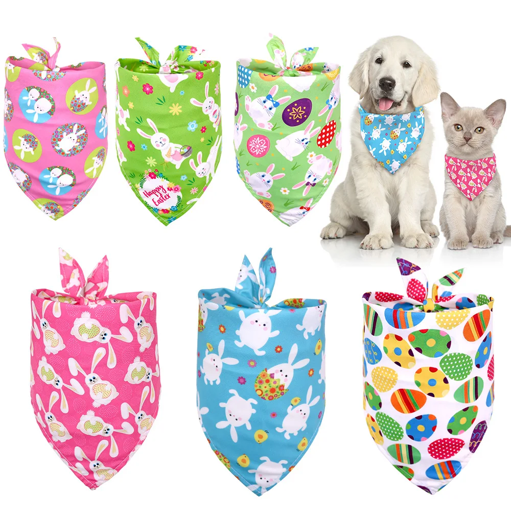 

Hot Sale Colorful Egg Bunny Triangle Pet Scarf Adorable Dog Bibs Washable Kerchief Easter Dog Bandana