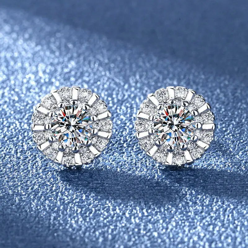 

Fashion 925 Sterling Silver Stud Earrings Womens Sparkly Stones Studs Round Cut