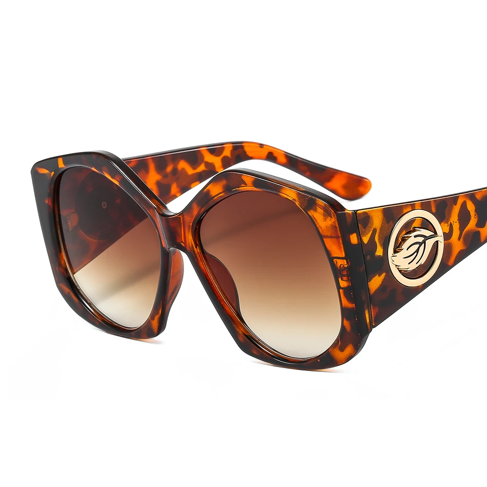 

Twooo 385 Designer Sun Glasses Leaf Metal Logo Decoration Oversized Sunglasses