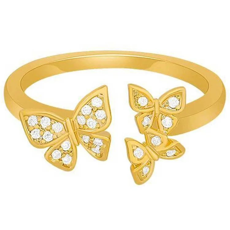 

2021 Banquet Jewelry Opening Butterfly Ring Real Gold Plated Double Butterfly Finger Ring For Party