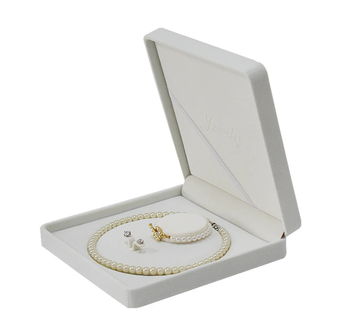 

2022 wholesale white color jewellery gift box velvet set pearl necklace box