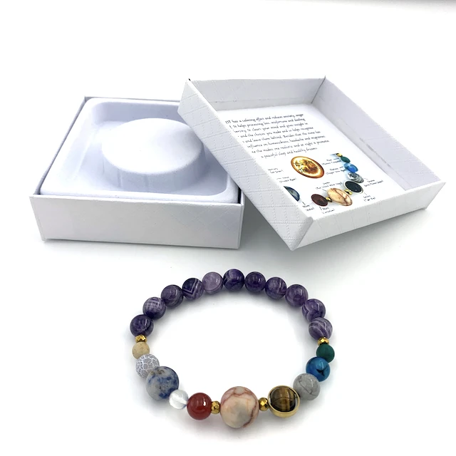 

handmade factory direct sale with white gift boxes Planet Natural Stone bracelets,solar system, Many color of gemstone