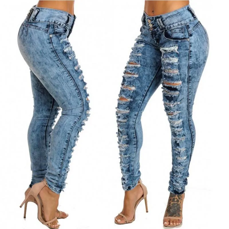 

VFL1056 2021 Fashion new women's jeans washed holes stretch ripped jeans Lady jeans for women.