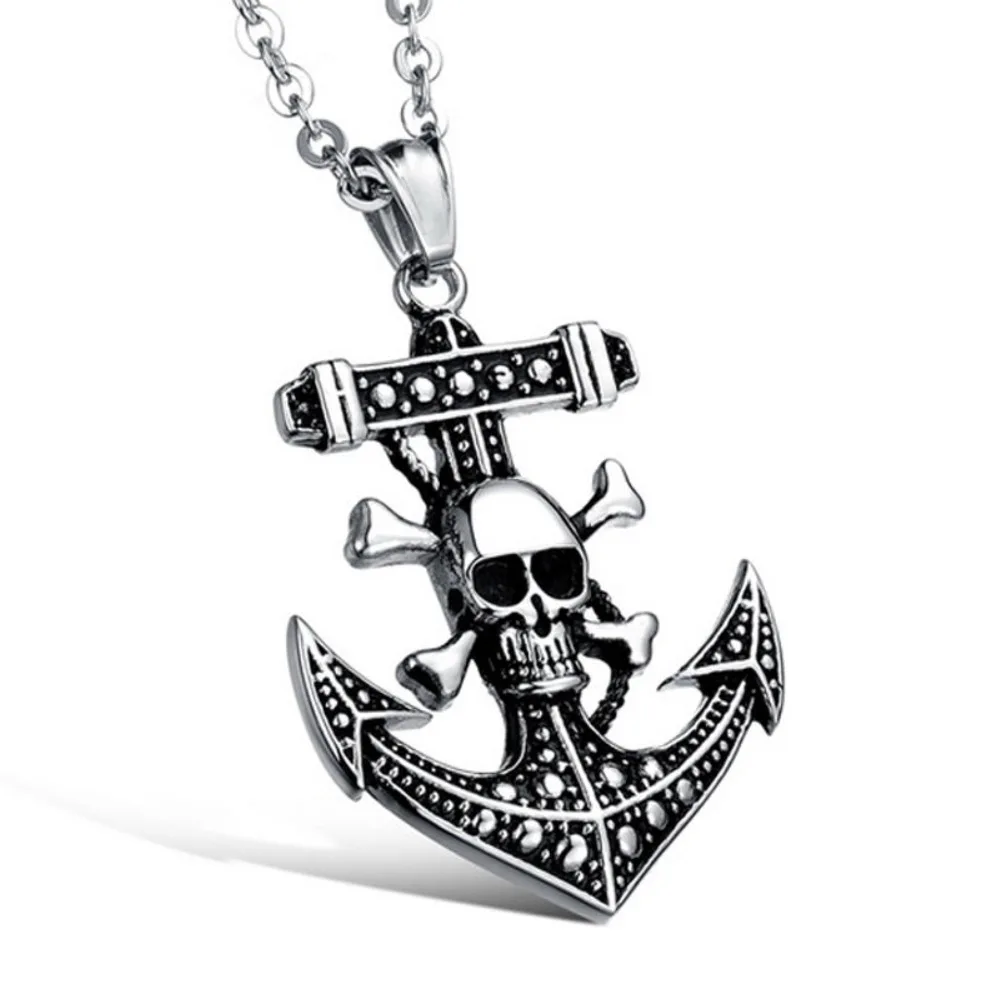 

2022 man jewelry custom stainless steel Pirate anchor pendant chain skull men's jewelry