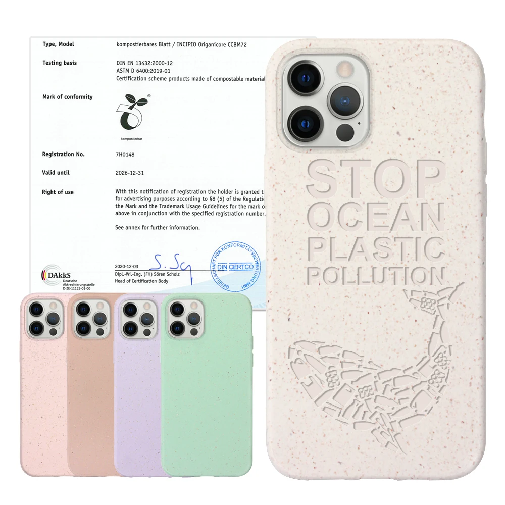 

EN 13432 Certification mobile accessories For iPhone 12 pro Case Compostable Eco Friendly Phone cases with Biodegradable Straws, Cmyk