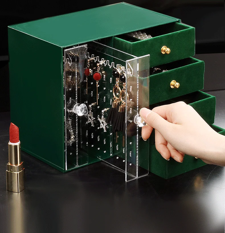 

Velvet Drawers Green Jewelry Packaging Boxes AcrylicJewellery Organizer Box Earrings Ring Necklace Bracelet Desk Organizer Box