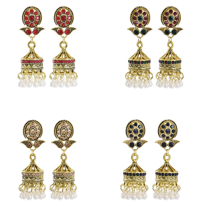 

Fashion Bell Tassel Earrings Vintage Ethnic Style Travel Commemorative Earrings Crystal Popular Earrings, White,black,red,color