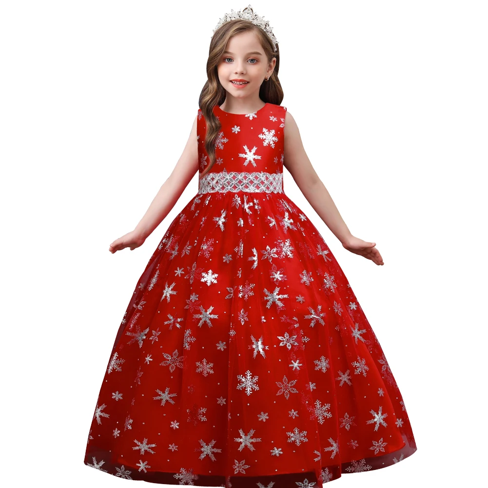 

White girl wedding dress Elegant style Princess dresses for girls of 10 year old snowflakes pattern children party dress