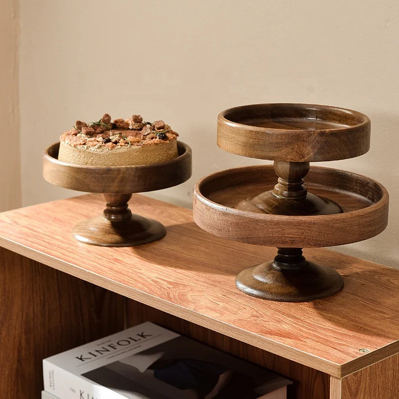 Hot Seller Modern Acacia Wood Cake Tray with Glass Cover Dustproof Dessert Table Fruit Wooden Plate Dish DwaxHome Party Use