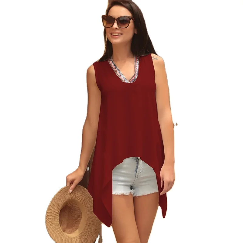 

High quality sleeveless V-neck loose bulk blank t-shirts