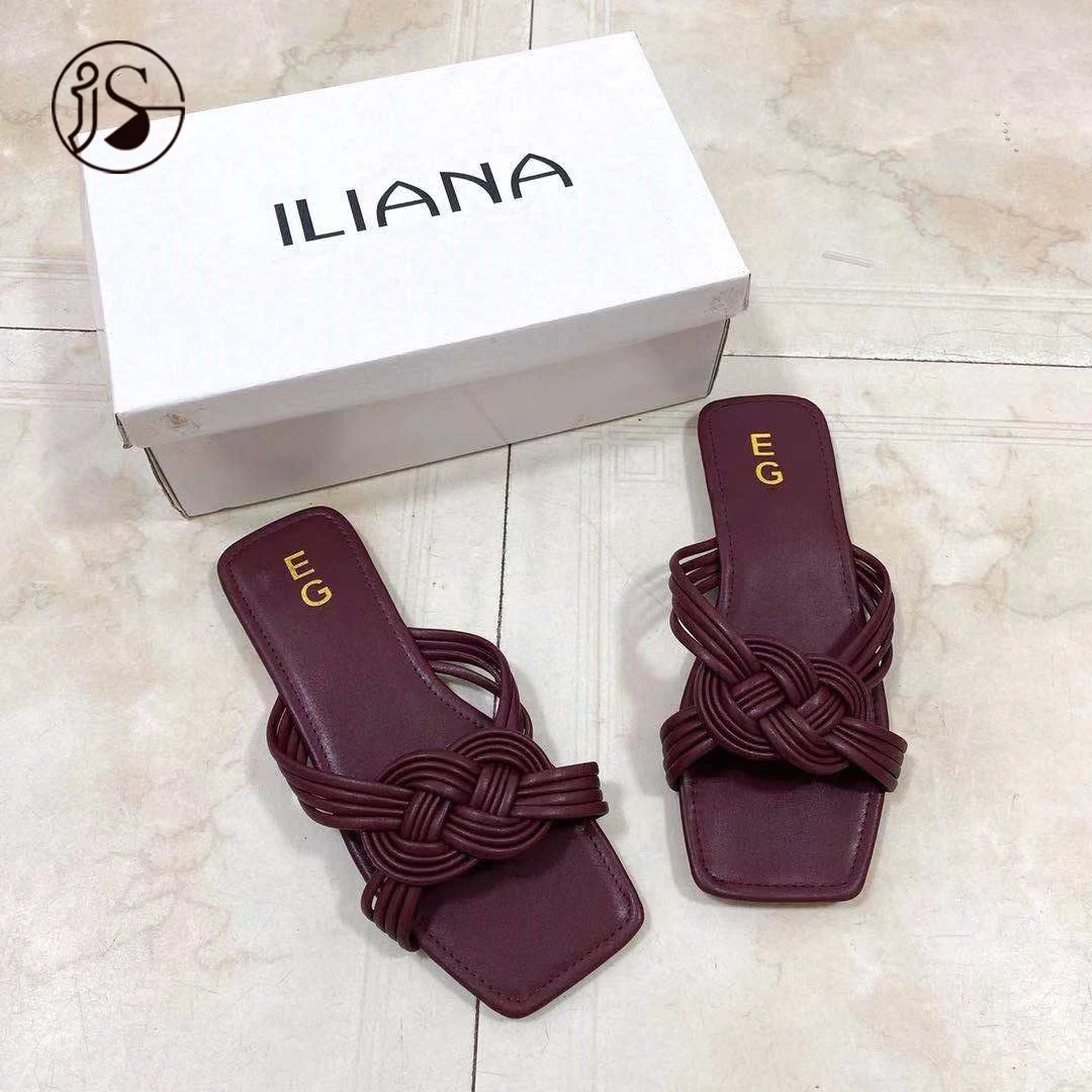 

2021 Customized hot fashion women cross-border slippers flat-heeled ladies slides square toe solid 2021 flip-flops