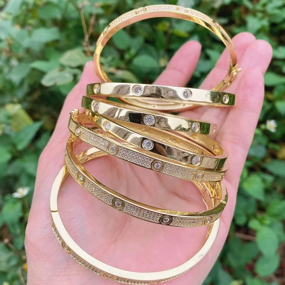 

Luxury couple love bangle18k real gold babysbreath clear round all star diamond eternal bracelet pulseras for men women