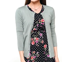 

three quarter sleeve crewneck essential cardigan for women