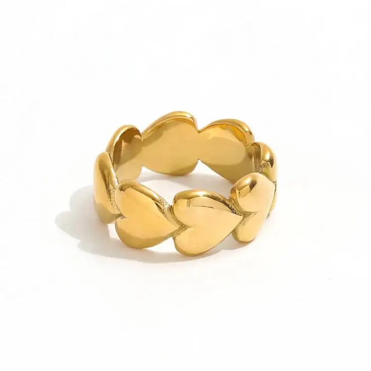 Joolim Jewelry Wholesale 18K Gold Plated Heart Shape Stainless Steel Rings for Women Dainty Rings