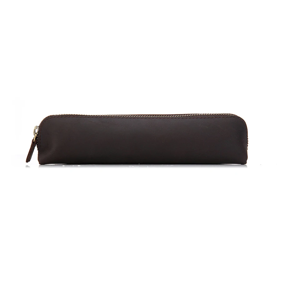 

Handmade Genuine Leather Pencil Bag Vintage Retro Style Cowhide Zipper Pen Case School Bag Glasses Case Office Stationery Gift, Customized
