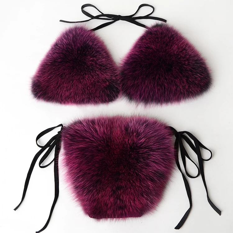 

New Design women's fur underwear sets 2020 ladies sexy