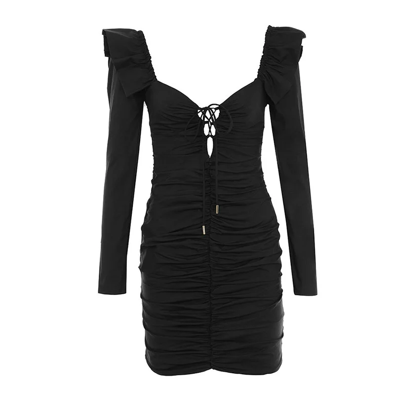 

Wholesale Hot Sale Long puff sleeve Strappy Hollow Sexy Backless Slim Dress For Women