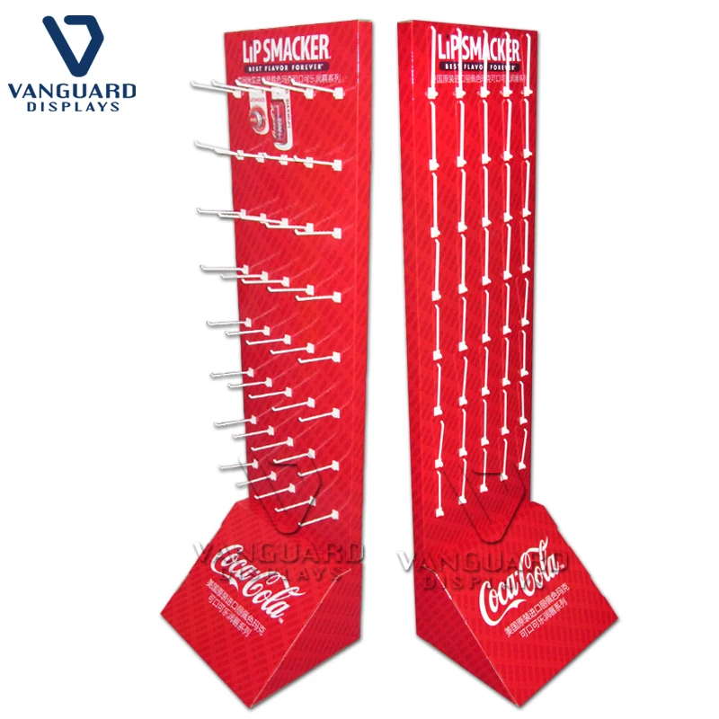 
Cardboard Paper Lipstick Floor Display Rack with Hook, Retail Corrugated Carton Hanging Display Stand with Hooks 