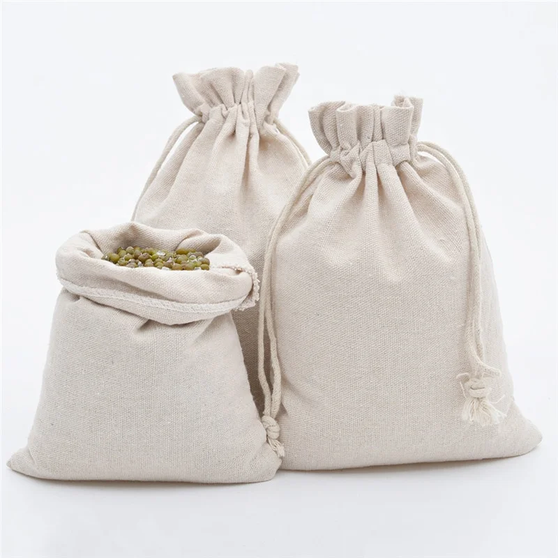 

personalized Reusable Eco Friendly Natural Cotton Thick Small Drawstring Muslin Bags For Wedding Party Favor and DIY Craft Pouch, Natural color