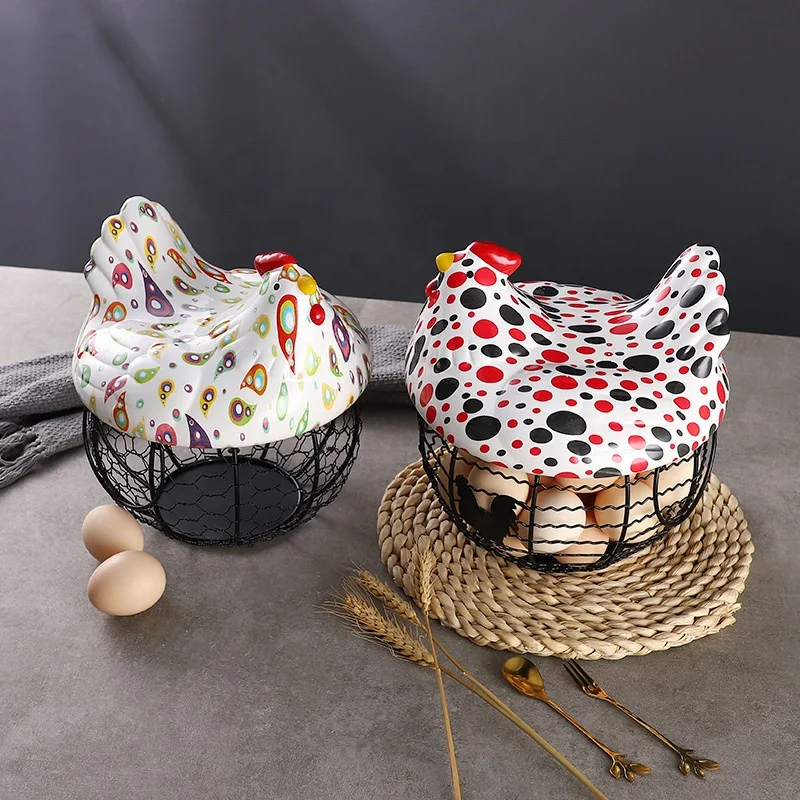 

Creative Ceramic Storage Basket Wrought Iron Basket Egg Potato Container, Red/pink/yellow/green/white