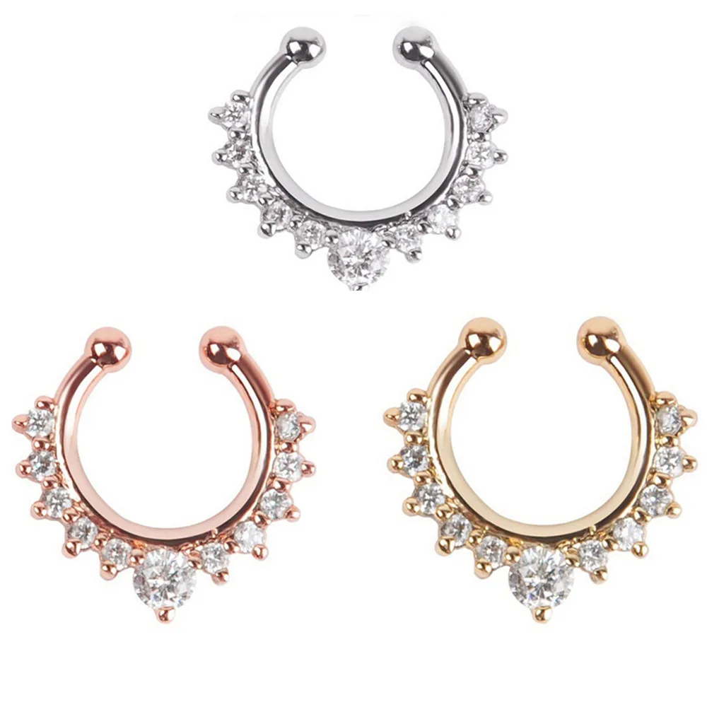 

hot-selling rhinestone stainless steel non-perforated false nose ring anti-allergy jewelry
