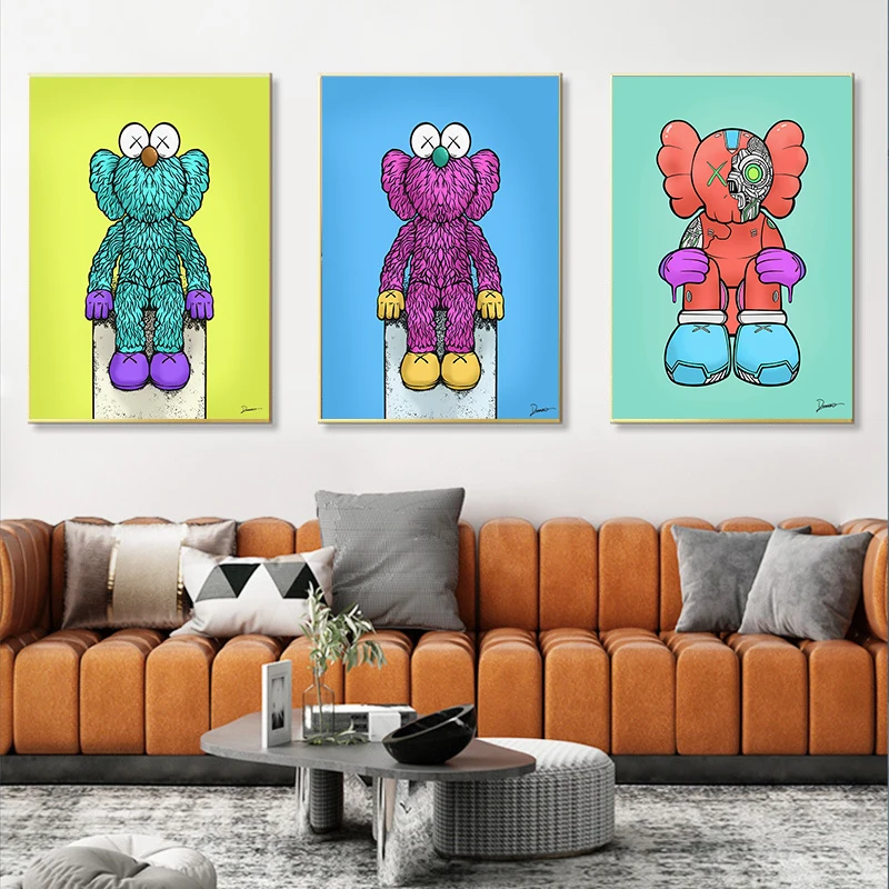

Graffiti Carton Bear Wall Art Pictures and Prints Bear Posters Print on Canvas For Home Living Room Decor As Gift for Friend
