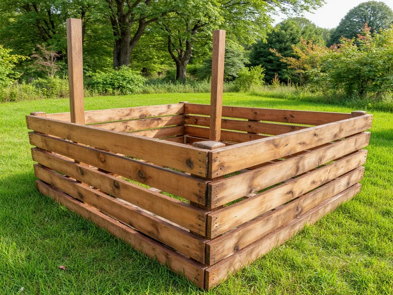 Step-by-step assembly of wooden compost bin frame