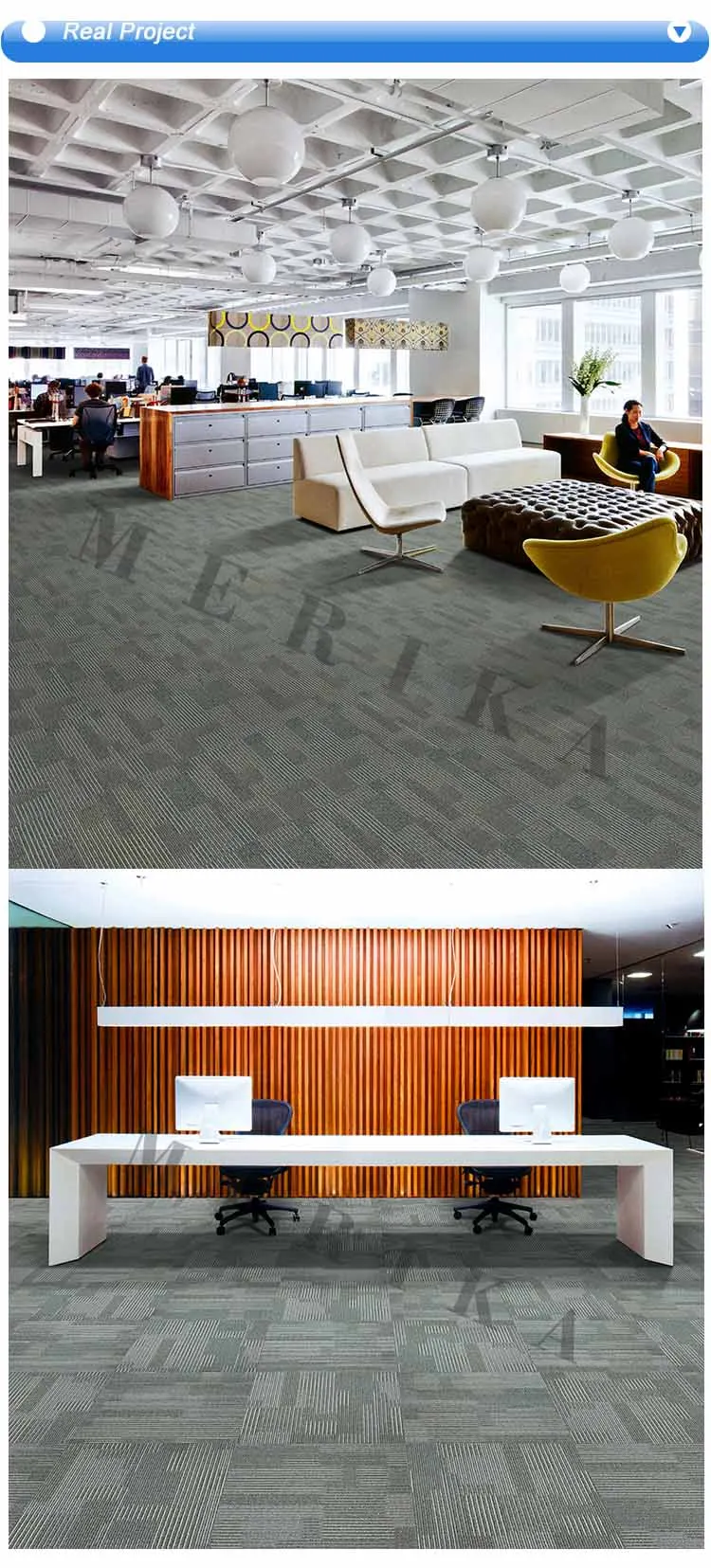 Merika Luxury Fire Resistant Pvc backing Removable Washable 60x60 Floor Carpet Tile For Office
