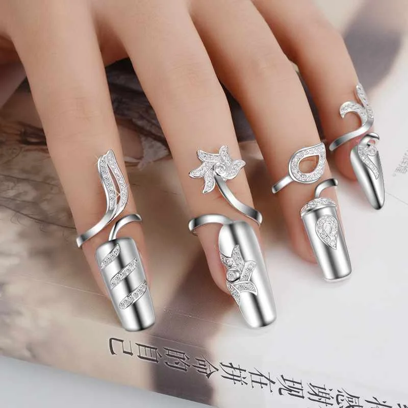 

Fashion personalized adjustable crystal finger nail ring women, As pictures