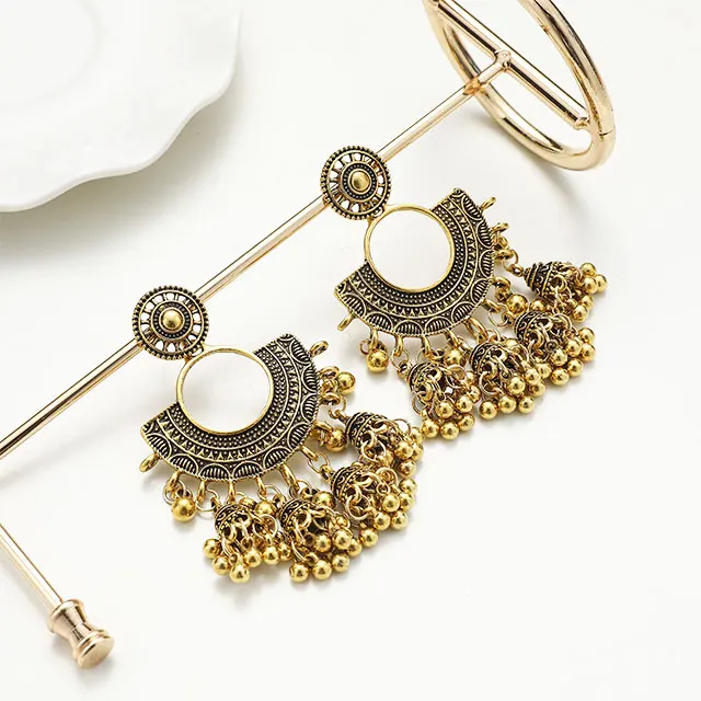 

ADELANTE European And American Fashion Retro Fan Bell Indian Style Bohemian Personality Exaggerated Creative Earrings, Gold, silver