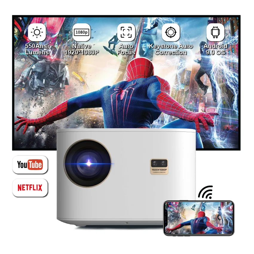 

Full HD 1080P Smart Android Proyector WiFi Home Theater Mobile Phone Movie Projetor Video LED Beamer Portable Mini Projector 4K