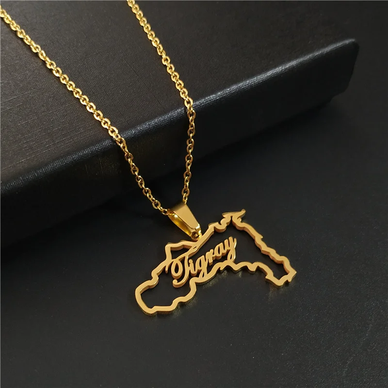 

Stainless Steel 18K Gold Plated Hollow Out Custom Country Map Outline Shape Name Necklace For Men Women Kids