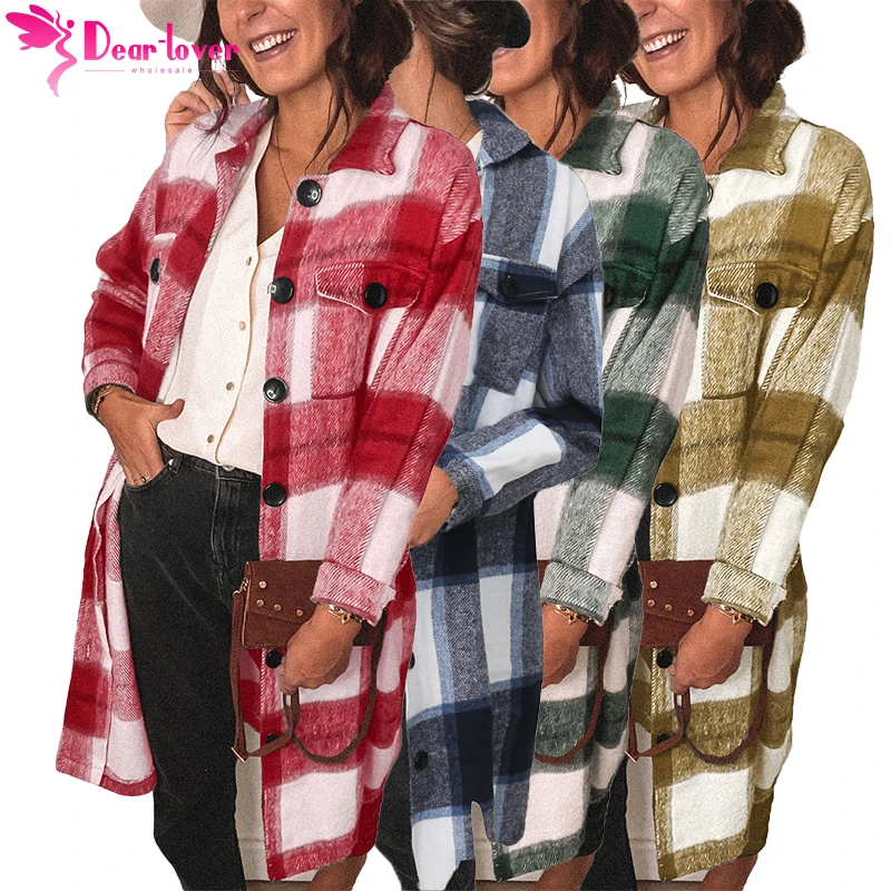 

Wholesale Women's Blouse Button Down Shirt Long Sleeve Pocket Plaid Top