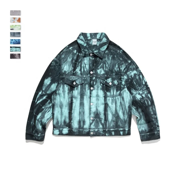 

Streetwear Hip Hop Style Long Sleeve Irregular Tie-dye Multicolor Loose Coat Custom Men Denim Jacket