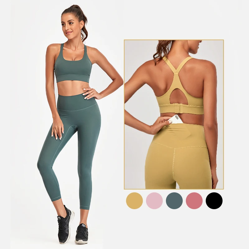 

Adjustable sports bra and high waisted legging yoga sets custom high quality athletic wear set