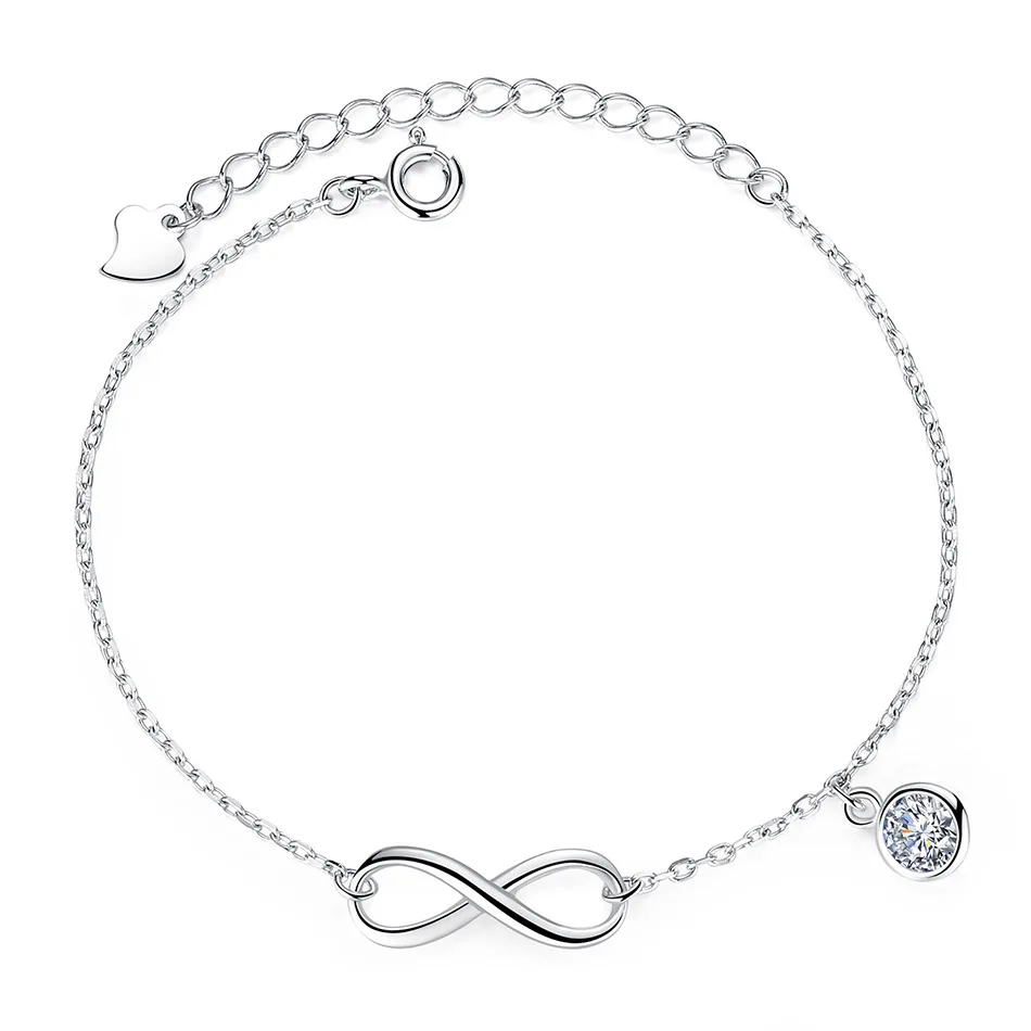 

Simple 925 Sterling Silver Austria Zircon Infinity Sign Charm Bracelet for Women