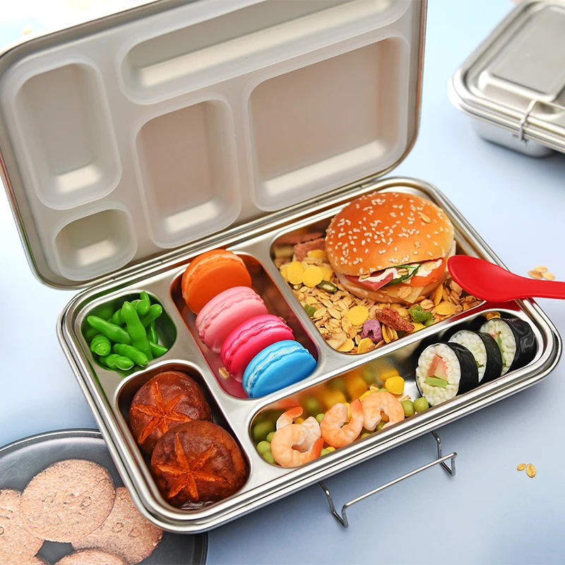 

hot small medium big rectangular stainless steel lunch box bento 304 food 5 compartment with lid, Customized pantone color