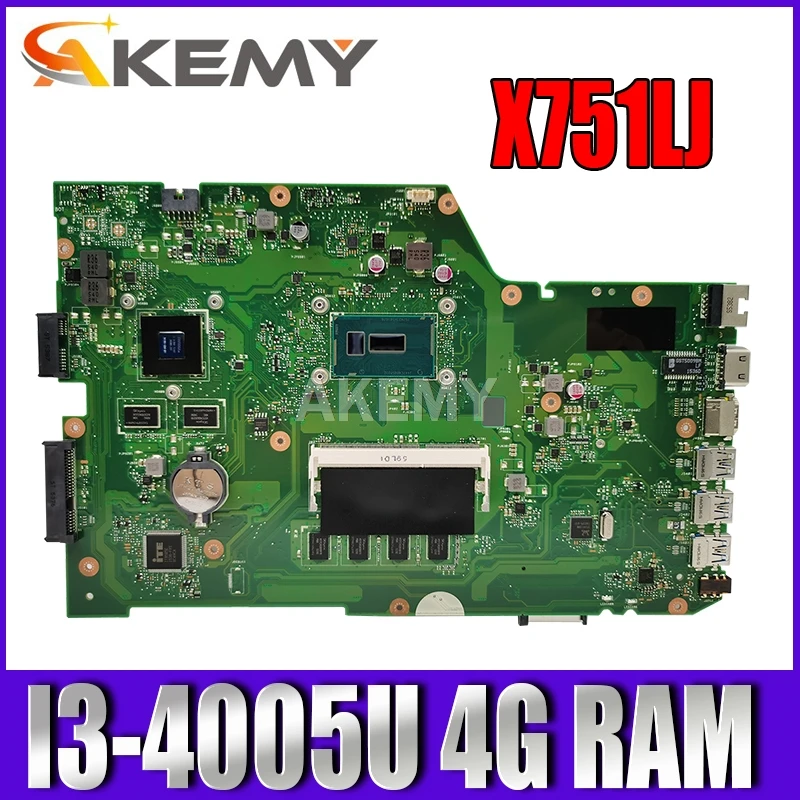 

X751LJ GT920M 4G-RAM/ I3-4005U Mainboard REV 2.3 For Asus X751LX R752LA R752LD X751LN X751LD X751LJ A751L Laptop motherboard